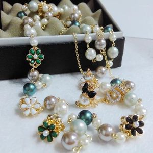 Pendant Necklaces Korean Bohemia Double Multi-Layer Flower Pearl Jewelry For Women