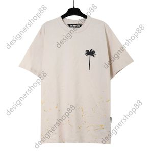 Tik Tok influencer same designer brand pure cotton Palm Tree Paint Dot Print Loose Short Sleeve T-shirt for Men and Women High Street Half Sleeve