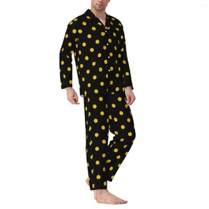 Erkekler pijama altın nokta baskı pijama seti klasik polka dotlar yumuşak bayan uzun kollu retro günlük 2 adet ev takım elbise büyük boy xl 2xl