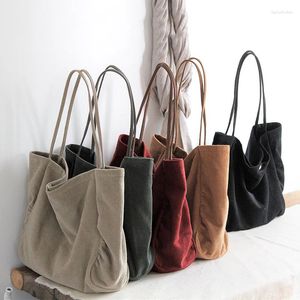 Женская вельветовая сумка для покупок, женская холщовая тканевая сумка на плечо, повседневная студенческая многоразовая складная эко-сумка для продуктов
