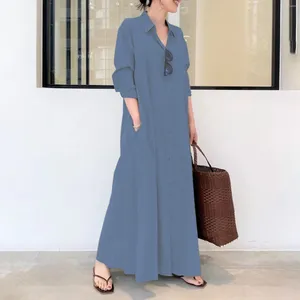 Casual Dresses Shirt Dress 2024 Spring Summer Women Clothing Simple Loose Pocket Long Sleeve Polyester Fabric Comfortable Maxi