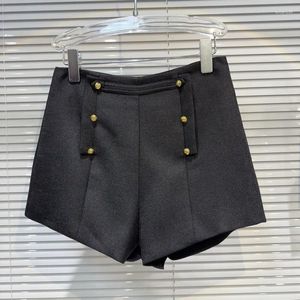 Shorts femininos prepomp 2024 primavera verão chegada vintage duplo breasted botões de metal preto tweed mulheres gp521