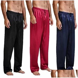 Męskie twórczość jedwab 2024 piżamą długie spodnie spodnie bot sleep piżama odzież domowa satyna satyna mężczyźni luźne ubrania dostaw