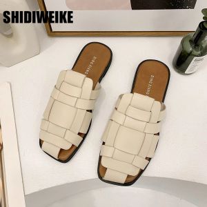 Slippers Shoes Female Summer New Wave Handwoven Vintage Baotou Word Flat Flat Bottom Outdoor Sandals and Slippers Vc281