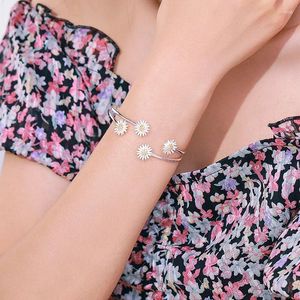 Bangle Korean Fashion Silver Color Armband Women's Simple Personalized Chrysanthemum Open Birthday Present Party