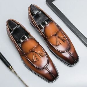 Sapatos masculinos de luxo com borla sapatos de couro sapatos formais para homens oxfords masculino festa de casamento escritório negócios deslizamento-em sapatos de condução