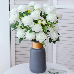 Flores decorativas 1pc estilo europeu 3 cabeça peônia simulação flor dia dos namorados casamento romântico decoração para casa ornamentos requintados