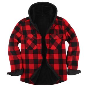 2024 New Autumn/winter Plush Hooded Plaid Extra Thick Casual Oversized Men's Long Sleeved Shirt Winter Warm Shirt