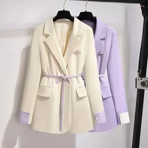 Abiti da donna Primavera Autunno Giacca blazer professionale Capispalla da donna Moda Cappotto coreano a maniche lunghe a contrasto con cuciture sottili viola