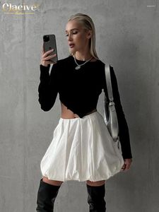 Skirts Clacive Casual Loose White Women'S Skirt 2024 Elegant Mid Waist Office Lady Mini Fashion Pleated Faldas Female Clothing