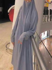 Muslimsk Khimar Abaya Set för kvinnor Ramadan Eid Mubarak Overdimensionerade Dubai Turkiet Arabiska marockanska Islamiska bönkläder 2105177649313