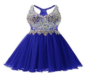 Pärled Crystal V Neck Homecoming Dresses Knelängd 2019 Kortpartklänningar för födelsedagspromklänningar2997970