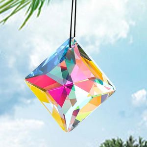 Garden Decorations 50mm Streamer AB Color Prism Glass Laser Faceted Geometry Square Crystal Chandelier Lighting Parts Rainbow Sun Catcher