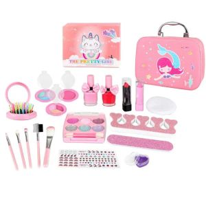 Ferramentas meninas saco de maquiagem brinquedos da criança menina kit de maquiagem brinquedos cosméticos com paleta de sombra pele amigável kit de maquiagem natal aniversário