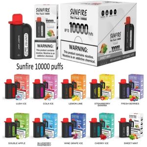 Оригинал Sunfire 10000 Puffs Ondosable E Сигареты с пылеустремленной крышкой 10K 12K 15K Vapes Устройство управления воздушным потоком 20 мл 0 мг 3 мг 6 мг 9 мг. Дополнительные 10 -километровые пруты с 10 -километровым набором.