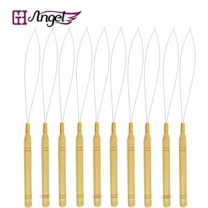 İğneler Melekler 60 PCS Ahşap Tutma İğneleri Mikro Halkalar/Döngü Saç Uzantıları için İğneler Tel Threader Hook Çeken Saç Uzatma Araçları