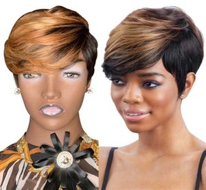 Synthetische Perücken WIGERA Pixie Cut Straight Short Honey Blonde Ombre Color Hair Bob Perücke mit Pony Full Manchine Made For Women4464056