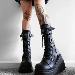 Сандальс бренд Ins Hot Fashion Gothic Big Size Boots Women High Heels Mid Platform Platform Platform