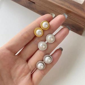 Stud Earrings Karachi Japanese And Korean Light Luxury S925 Pure Silver Ear Female Round French Style Pearl Inlay Fashion