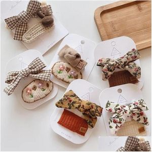 Hårtillbehör 2st Korean Japan Basic Bow Pin Coffee Color Embrodery Clips for Children Headwear Girls Bids Drop Delivery B othor