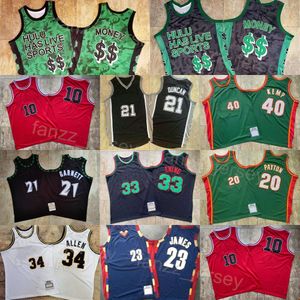 Authentic 1991 1992 1995レトロバスケットボールGary Payton Jersey 20 Vintage Shawn Kemp 40 Ray Allen 34 Money 2 Tim Duncan 21 Patrick Ewing 33 Lebron James 23 Kevin Garnett