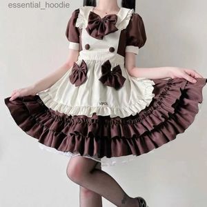 Cosplay Anime Kostüme Dienstmädchen-Kleid, süßes Lolita-Café-Dienstmädchen-Kostüm, Rollenspiel-Uniform, japanisches Dienstmädchen, braune Schleife, kurzärmeliges Cupcake-KleidC24321