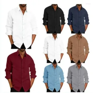 Mäns casual skjortor lapel fast färg långärmade knappar temperament mode linne skjorta vår och sommar män kläder vita