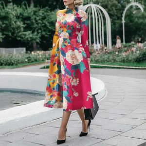 Casual Dresses Women Floral Print Long Sleeve Dress Elegant Swing Vestidos Prom Evening Party Fashion A-Line Robe Femmes 2024