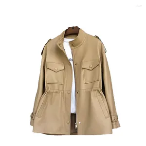 Cappotto da donna in vera pelle primaverile a vita lunga Collezione Giacca a vento in pelle di pecora