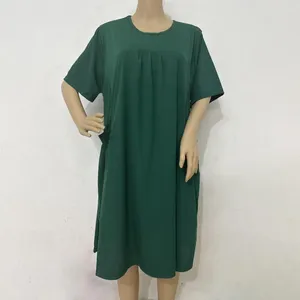 Vestidos casuais a-line vestido elegante feminino verão midi com bolsos o-pescoço manga curta trabalho vintage sólido para streetwear