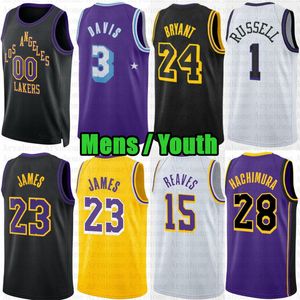 Anpassade herrar Youth LeBron Anthony Basketball Jersey Davis D'Angelo Russell James Austin Reaves Rui Hachimura Los Wood Angeles Gabe Vincent Lakers Jarred Vanderbilt