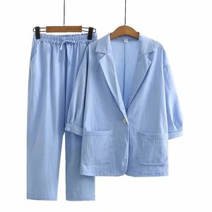 2023 Summer Fashion Casual Large Size Suit Top Pants Two Piece Professional Elegant Womens Set 240320
