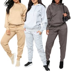 2022 Womens Custom Organic Cotton Crop Top Jogger Pants Sweatshirt 2 stycke Jogging Track Suit Hoodie Set Tracksuit for Women