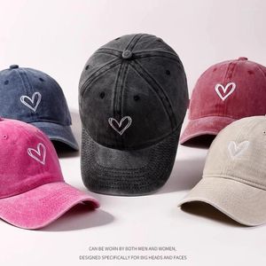 Ball Caps Summer Ins Love Embroidery Baseball Female Retro Washed Denim Cap Women Sunscreen Wide Brim Sun