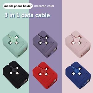 Macaron Telescopic Storage Holders Three-in-one Charging Cable One Drag Three Data Cables