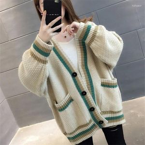 Kadın Örgü Moda Patchwork Sweater Kadınlar 4 Renk Üstleri Kore Gevşek Büyük Cep Uzun Kollu Örgü Haligan Ceket Ceket Kadın