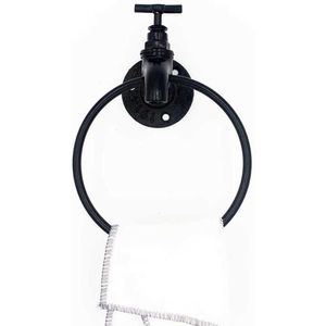 Towel Rings Vintage Industrial Style Towel Ring Rustic Pipe Hand Towel Holder Wall Mounted Hand Towel Rack for Bathroom Black 240321