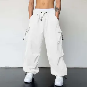 Erkek pantolon sokak kıyafetleri 2024 bahar harem sıradan erkekler elastik bel düz renkli kargo çoklu cep gevşek bol kadın için