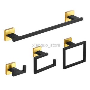 Porta asciugamani Set di accessori da bagno in oro nero opaco Porta asciugamani da parete Porta carta in rotolo Porta asciugamani Porta accappatoio Set di accessori in acciaio inossidabile 240321