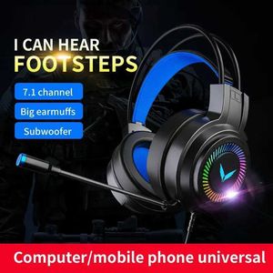 Fones de ouvido para celular Jogos profissionais com luzes LED jogos de computador montados na cabeça 4 5 fones de ouvido USB baixo 7.1 PC estéreo com fio com microfone fones de ouvido Q240321