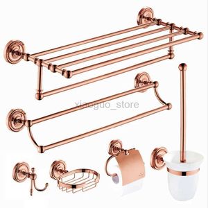 Pierścienie ręczniki Solidne mosiężne akcesoria łazienkowe SetRobe Hook Papaper Holdertowel Bartowel RingBathroom Sets Rose Gold Luksusowe ręczniki kąpielowe 240321