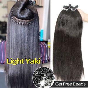 Extensions Microlink I tips Hårförlängningar Ljus Yaki Staight Human Hair 1026 Inches Silk Pressed Yaki Straight Hair For Black Women 50sts