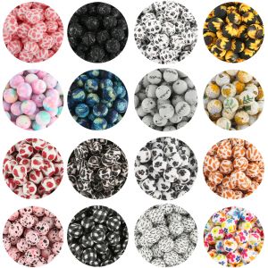 Jewelry 50500pcs Leopard Terrazzo Dalmatian Camo Silicone Beads Leopard Print 15mm/12mm for Jewelry Necklaces Making