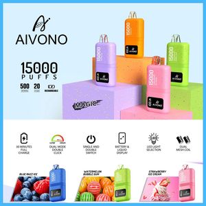 Penna Vape per sigaretta elettronica usa e getta originale AIVONO Magic 15000 con batteria ricaricabile da 500 mAh Batteria per bobina a rete da 20 ml Penna vaporizzatore Dual Mode Puff Flex 2800