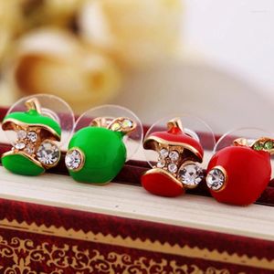 Stud Earrings Kissme Cute Red Green Enamel Apples For Women Delicate Crystal Asymmetric Fruit Fashion Jewelry Wholesale