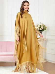 Ubranie etniczne Fringe Kaftan Marokan Batwing Caftan dla kobiet miękki satynowy patchwork szalik muzułmańska długa sukienka