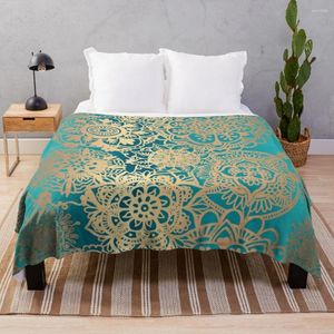 Blankets Teal Green And Gold Mandala Pattern Throw Blanket Custom Luxury Thicken For Giant Sofa