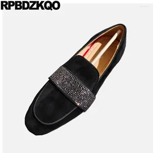 Casual Shoes Deluxe Nubuck 45 European Diamond Jewel Loafers Latest Big Size Slip On Men Square Toe Crystal Rhinestone Vintage Flats