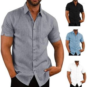 Men's Casual Shirts Mens Solid Blouse Short Sleeve Baggy Buttons Summer Color Loose Holiday Tee Tops Man Clothing Shirt