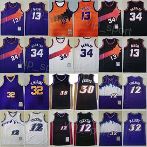 Retro Basketball Steve Nash Jerseys 13 Man Vintage Charles Barkley 34 John Stockton 12 Karl Malone 32 Carlos Arroyo 30 Throwback Shirt Team Color Purple Black White